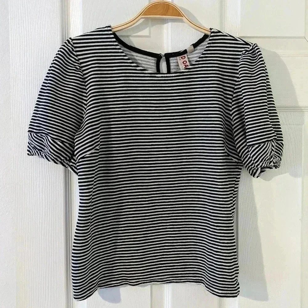 Dolan Shirt Women Small Black White‎ Stripe Puff Short Sleeves